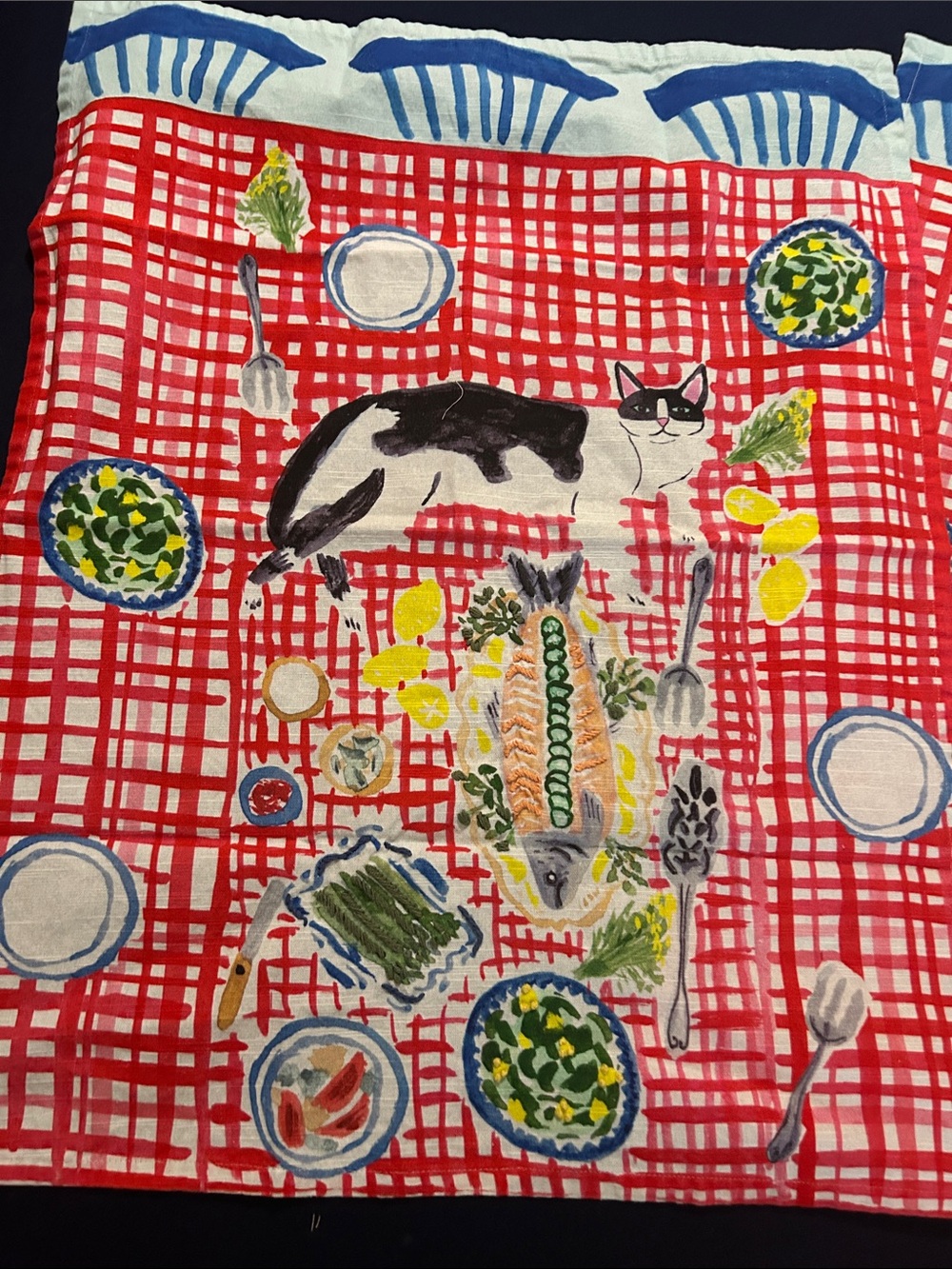 TWO Kitten Picnic Anthropologie Brightlime Light Studio Kitchen Towels